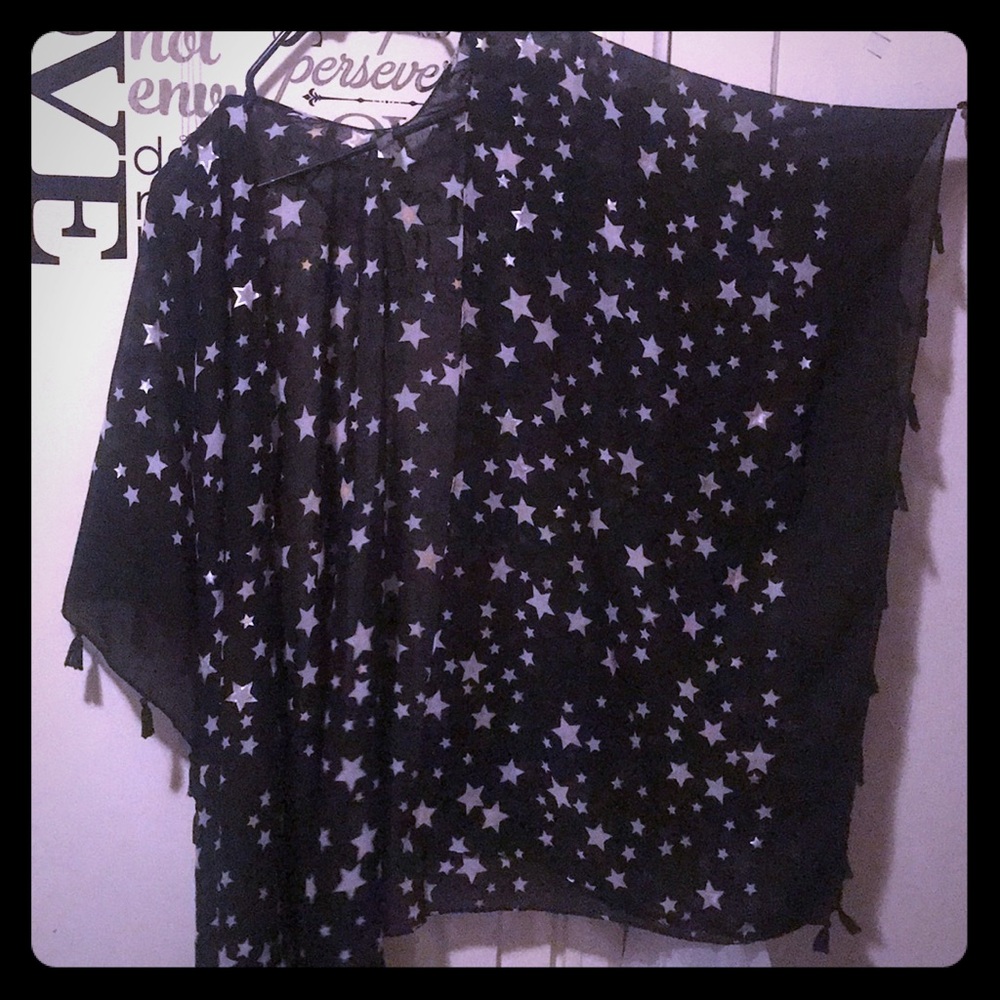 LAYNE BRYANT Sheer black with stars floor duster
